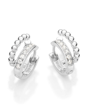 SILVER 925 DOUBLE SPHERE HUGGIE EARRINGS