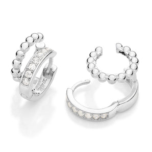 SILVER 925 DOUBLE SPHERE HUGGIE EARRINGS