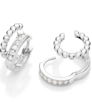 SILVER 925 DOUBLE SPHERE HUGGIE EARRINGS