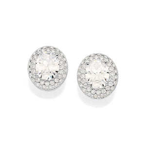 SILVER 925 RADIANT OVAL BUTTON EARRINGS