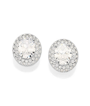 SILVER 925 RADIANT OVAL BUTTON EARRINGS