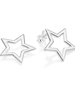 SILVER 925 HOLLOW STAR STUD EARRINGS