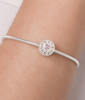 SILVER 925 PINK BEATING HEART CHARM