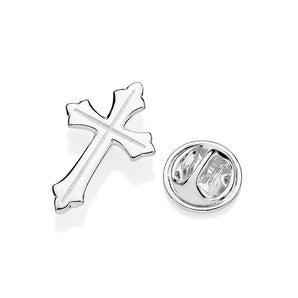 SILVER 925 MEN'S EDGY CROSS BROOCH