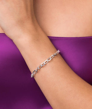 SILVER 925 PAPER CLIP LINK CHAIN BRACELET - 21CM