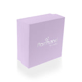 Product photography of a Rommanel brand square jewelry box on a white background featuring the iconic silver butterfly logo, metallic Prata 925 lettering, and a matte lavender finish