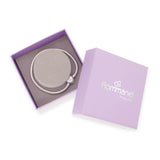 Sterling silver jewelry by Rommanel featuring a snake chain bracelet with a heart-shaped clasp displayed inside a lilac box with a gray velvet interior and the brand's butterfly logo and Prata 925 text
