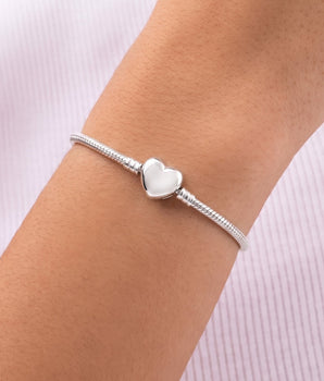 SILVER 925 COUNTRY HEART SNAKE CHAIN BRACELET