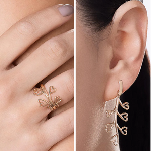 JEWELRY SET BLOOMING HEARTS (EARRING + RING)