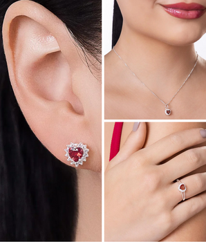 JELWERY SET OUR LOVE - HEART FIRE (EARRING + PENDANT + RING)