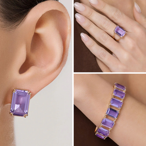 JEWELRY SET GOLD PURPLE GLOW (EARRING + BRACELET + RING)