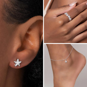 JEWELRY SET SILVER 925 STARFISH (ANKLET + RING + EARRINGS)