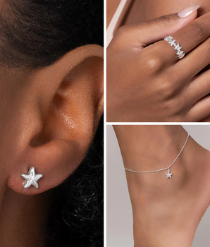 JEWELRY SET SILVER 925 STARFISH (ANKLET + RING + EARRINGS)