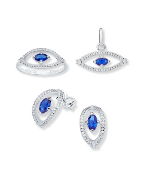 JEWELRY SET SILVER 925 GREEK EYE (EARRINGS + RING + PENDANT)