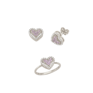 JEWELRY SET RHODIUM PINK HEART (RING + EARRING)