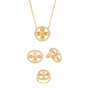 JEWELRY SET GOLD LUSH PETAL (NECKLACE + EARRING + RING)