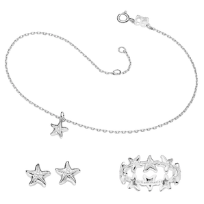 JEWELRY SET SILVER 925 STARFISH (ANKLET + RING + EARRINGS)