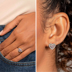 JEWELRY SET RHODIUM PINK HEART (RING + EARRING)