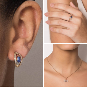 JEWELRY SET GOLD GREEK EYE (EARRINGS + RING +PENDANT)