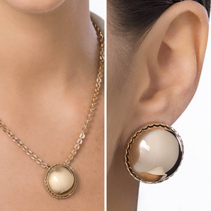 JEWELRY SET GOLD SPHERE BUTTON (NECKLACE + EARRING)