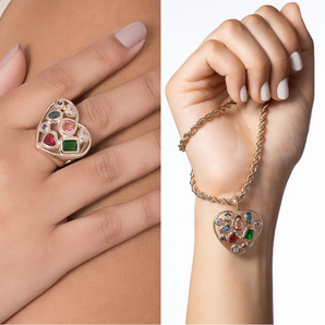 JEWELRY SET GOLD PATCHED HEART (PENDANT + CHAIN + RING)