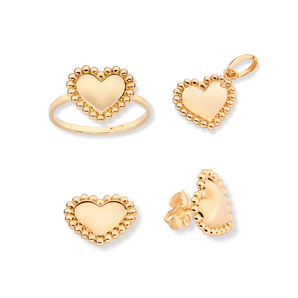 JEWELRY SET GOLD BEATING HEART (RING+ PENDANT + EARRING)