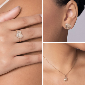 JEWELRY SET GOLD BEATING HEART (RING+ PENDANT + EARRING)