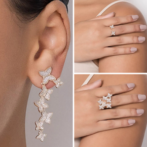 JEWELRY SET GOLD BUTTERFLY TAKEOVER (EARRING + 2 RINGS)